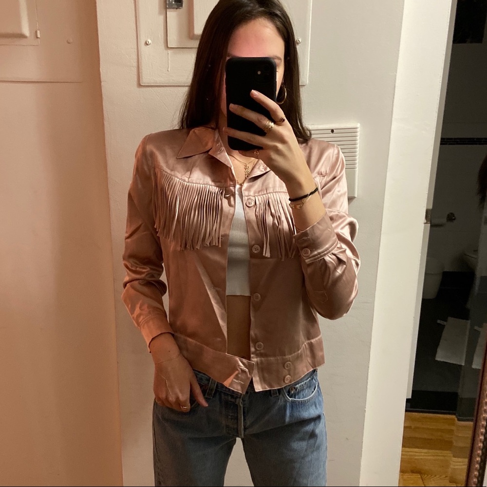 Reformation Pink Silk Keanu Jacket/Bomber (Medium)